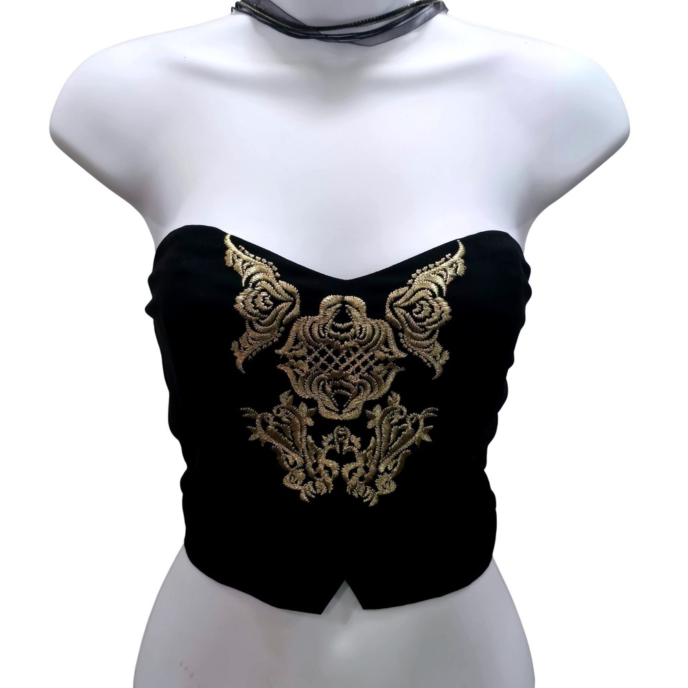 REVOLVE Lovers + Friends Womens M Corset-style Strapless Top Luxe Black Gold
